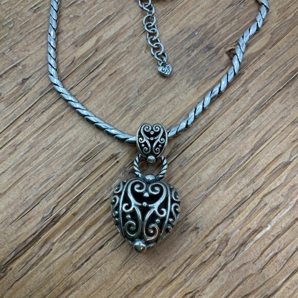 Brighton Bibi Puffy Heart Scroll Filigree Silver Plated Chain Necklace - Picture 1 of 8